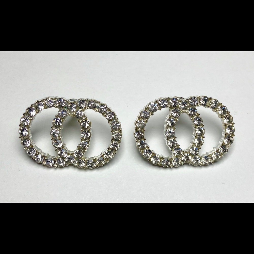Crystal Collection Silver Tone Rhinestone Overlapping Hoop Pierce Earrings NWT